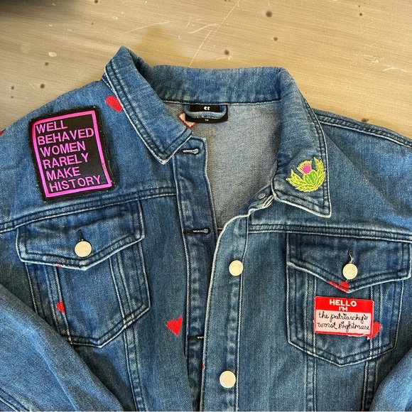 Lazy Oaf Heart Embroidered Jean Jacket size SMALL Rare - Picture 2 of 6